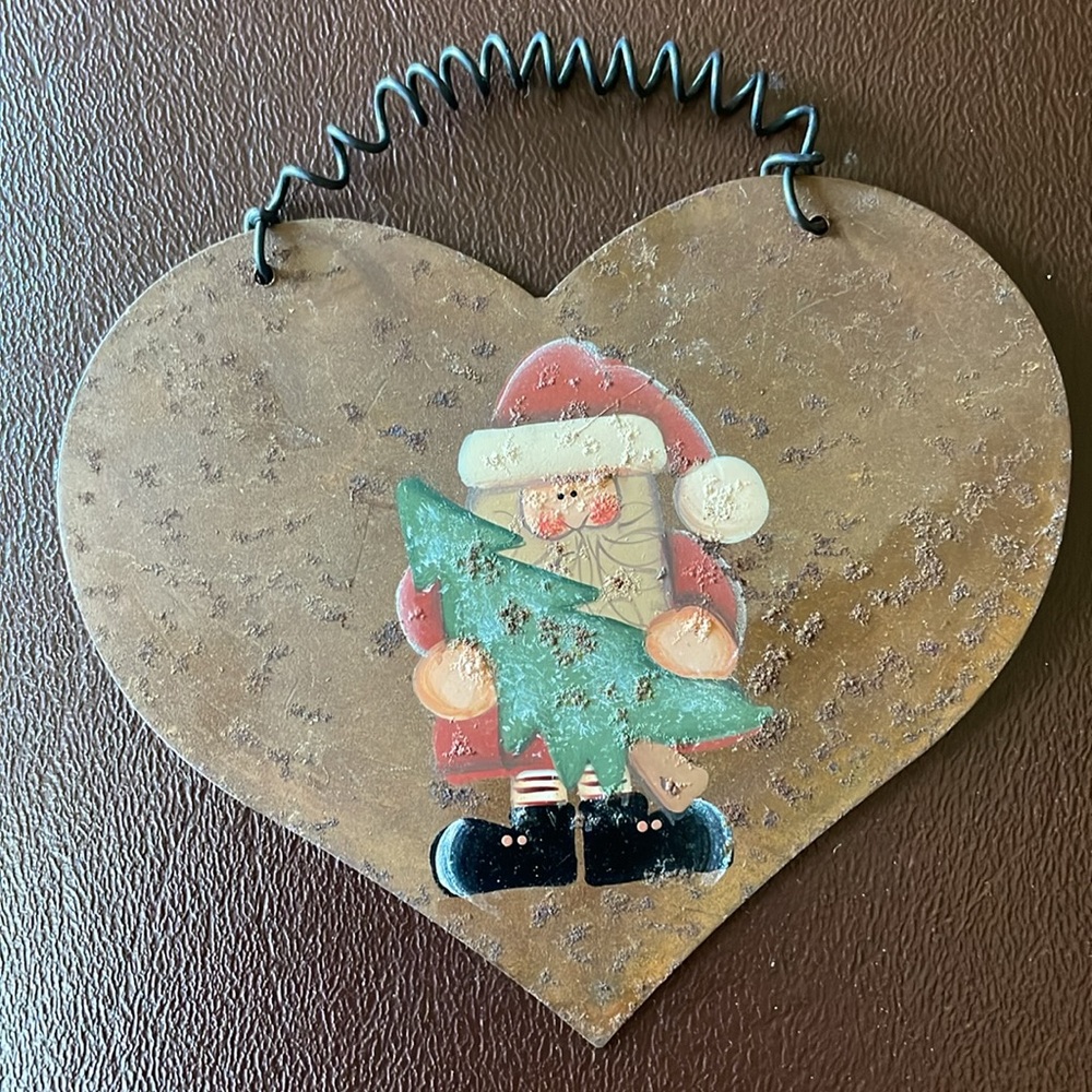 Crazy Mountain Rusty Metal Heart Christmas Tree Ornaments Santa